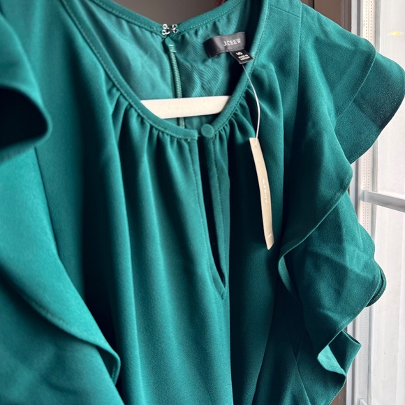 J. Crew Ruffle Sleeve Jumpsuit in 365 Crepe Emerald Green Sz 16 NWT - Picture 7 of 12